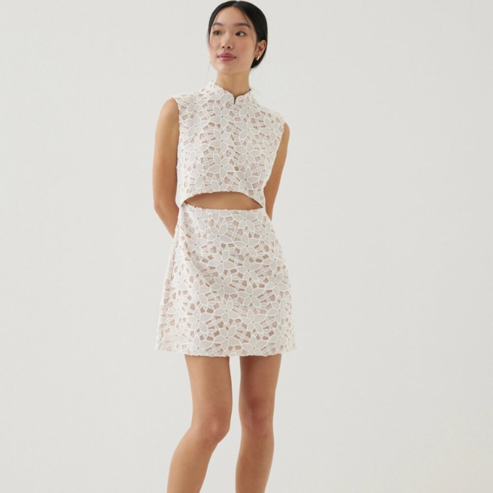 NWT Love Bonito Llana Shoulder Padded Mandarin Collar Mini Dress Sakura Pink XS